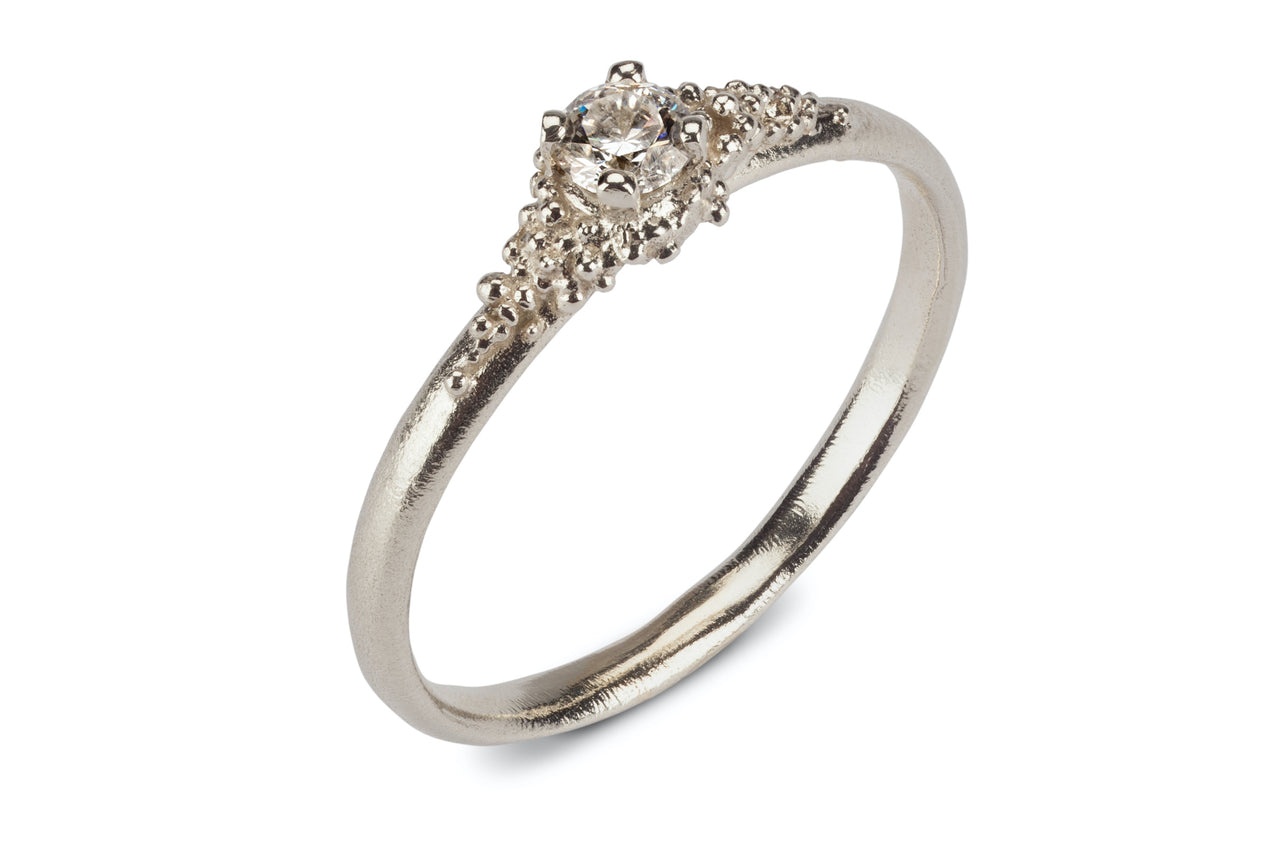 White Gold Diamond Ring with Granulation