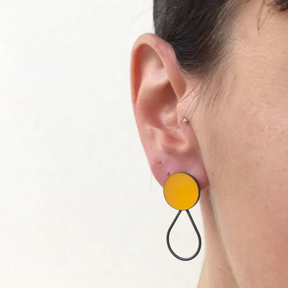 Yellow Resin & Oxidised Silver Teardrop Stud Earrings