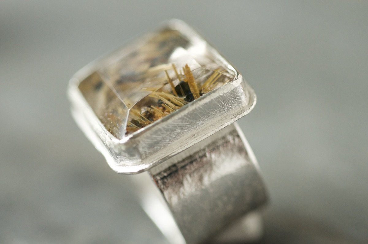 Rutilated Quartz with Haematite Ring