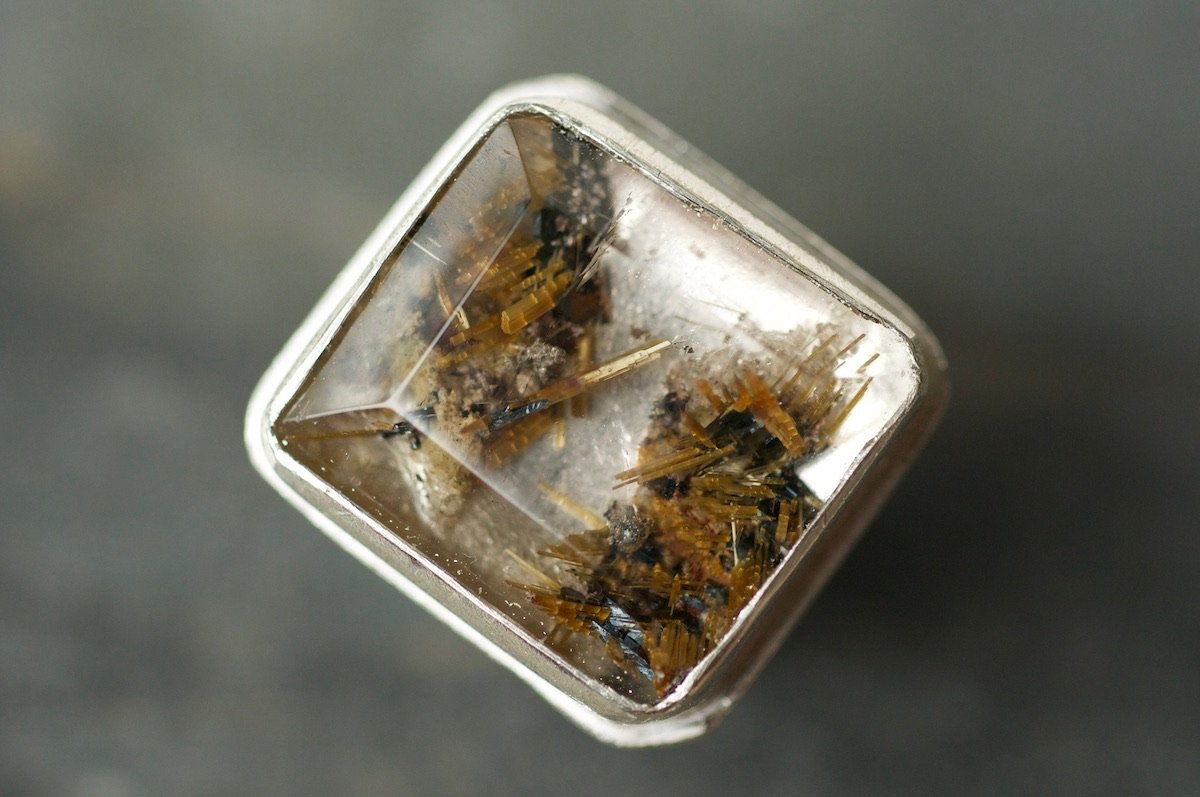 Rutilated Quartz with Haematite Ring