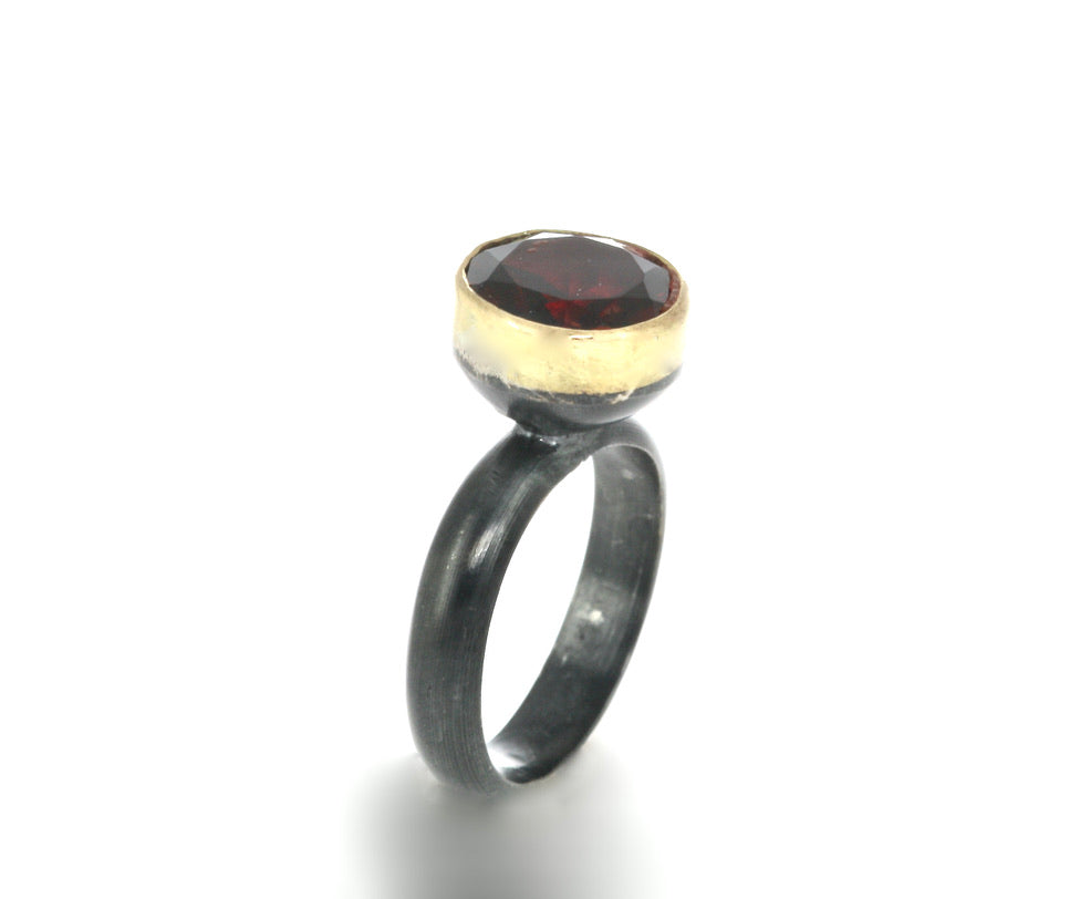 Oxidised Silver and Almandine Garnet Ring