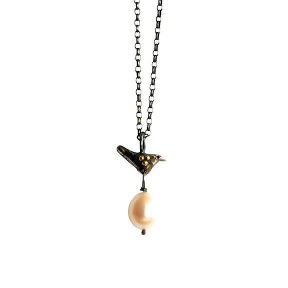 Tiny Blackbird Pendant with Pearl