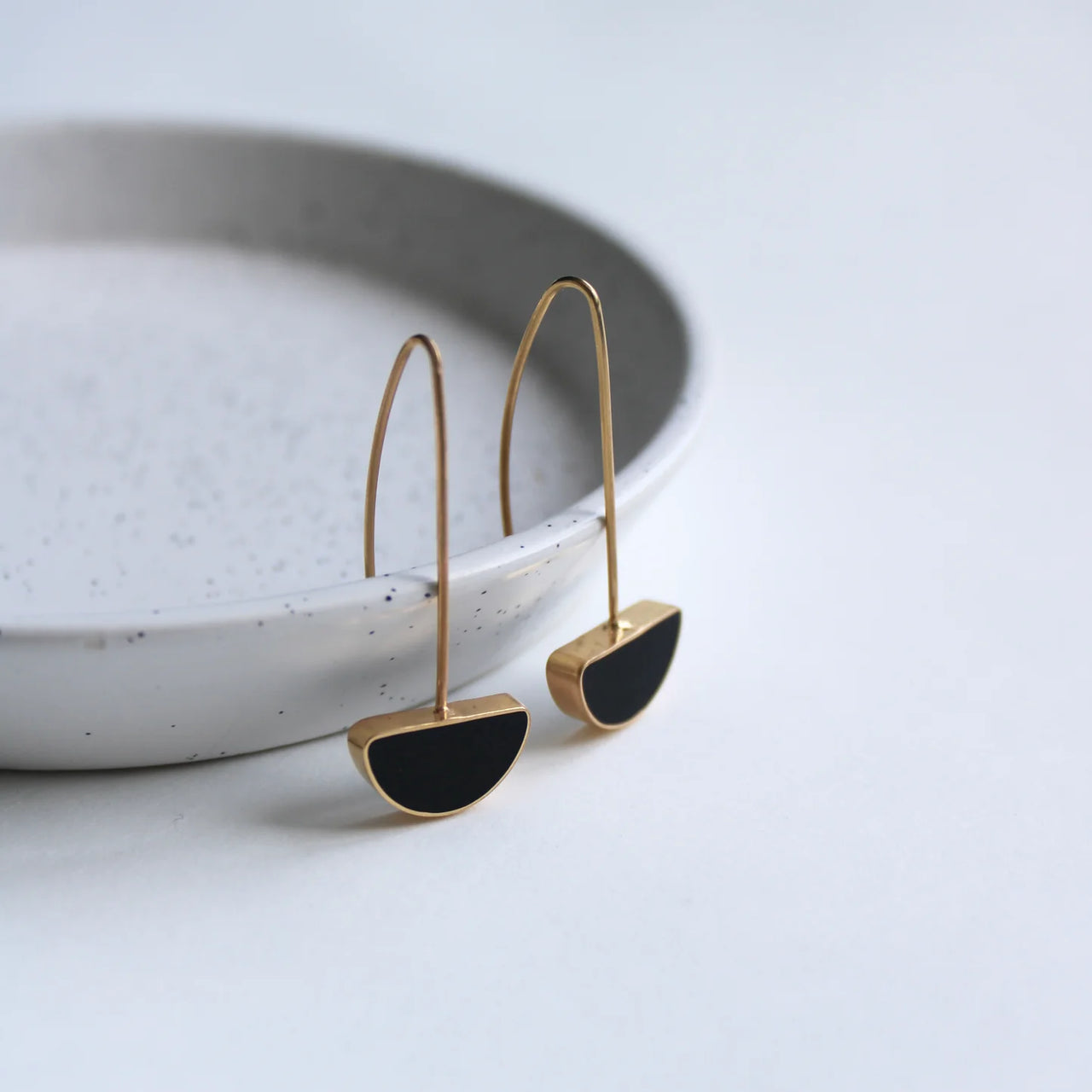 Small Black Arc Drop Earrings