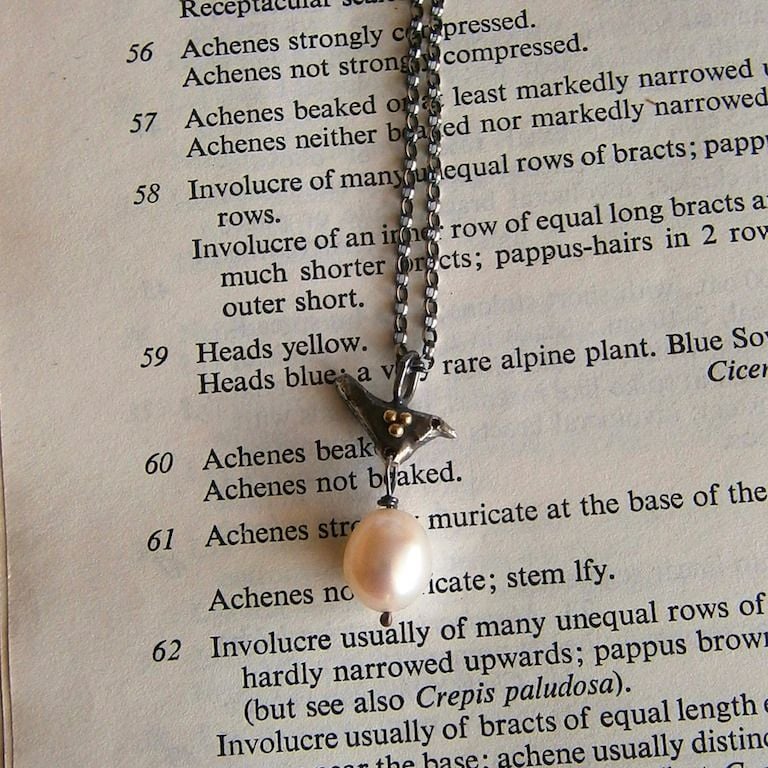 Tiny Blackbird Pendant with Pearl