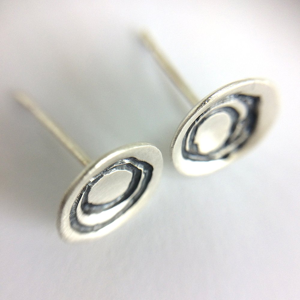 Etched Round Silver Earrings