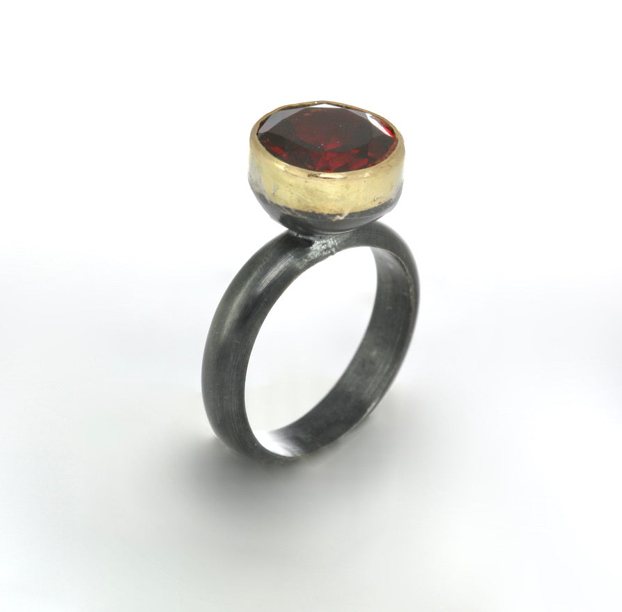 Oxidised Silver and Almandine Garnet Ring