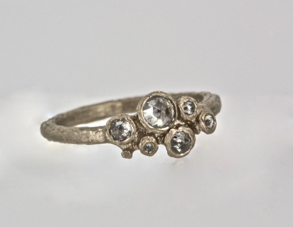 Rose Cut Grey Diamond & 18ct White Gold Ring