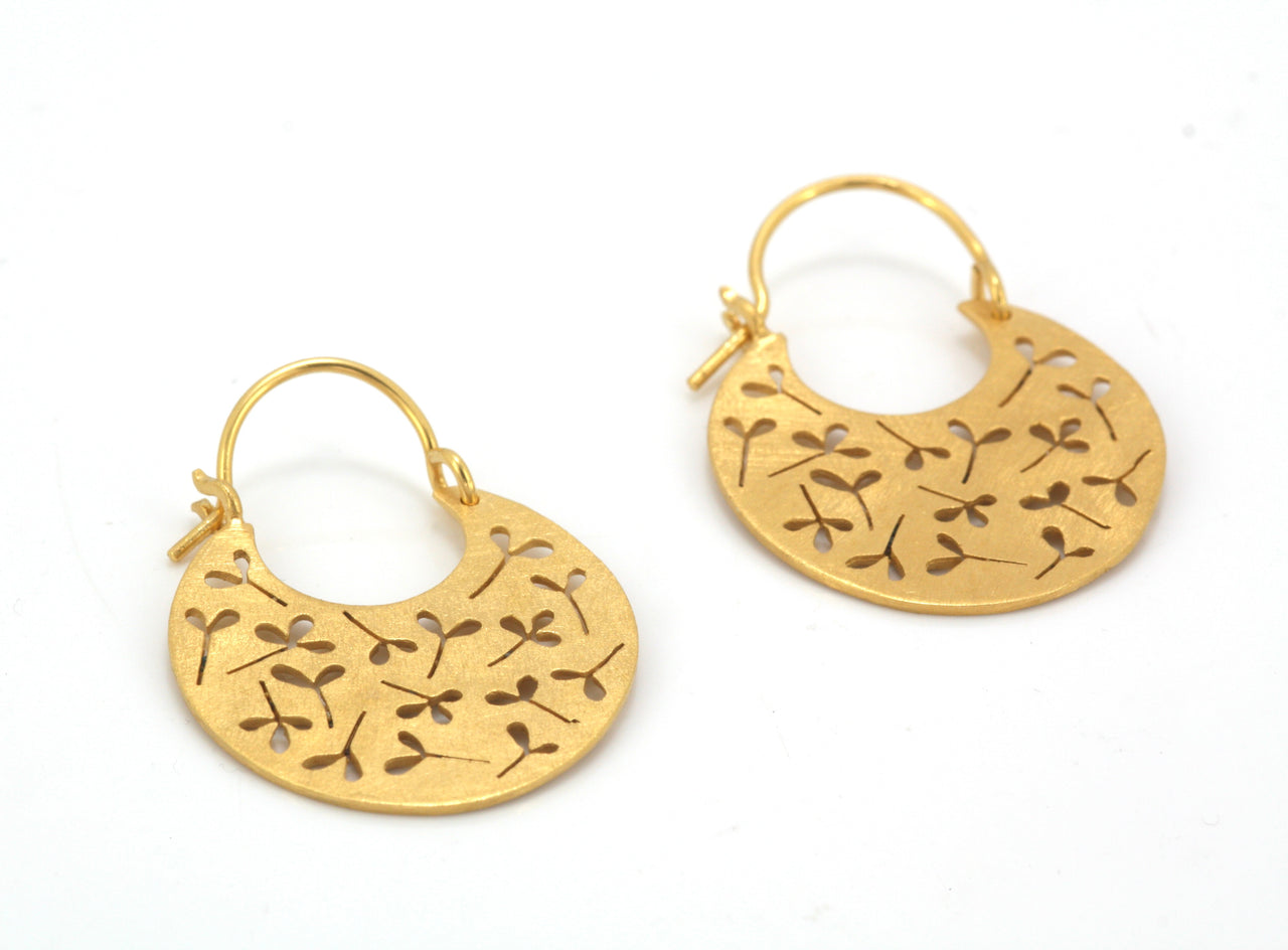 Gold Plated Leaf Cutout Hoop Earrings