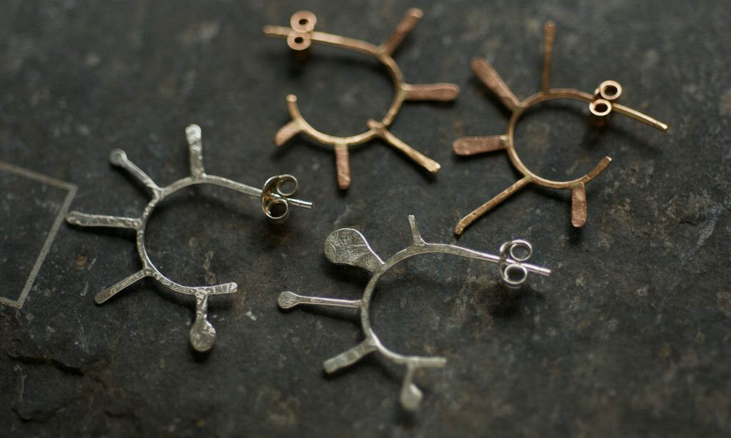 Mini Lichen Sunburst Hoops - Silver