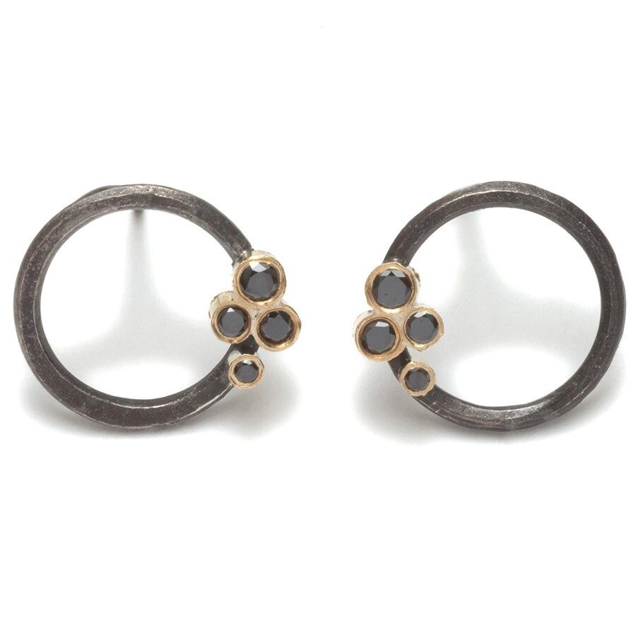 Oxidised Silver Hoops with Black Diamonds