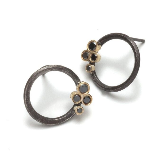 Oxidised Silver Hoops with Black Diamonds