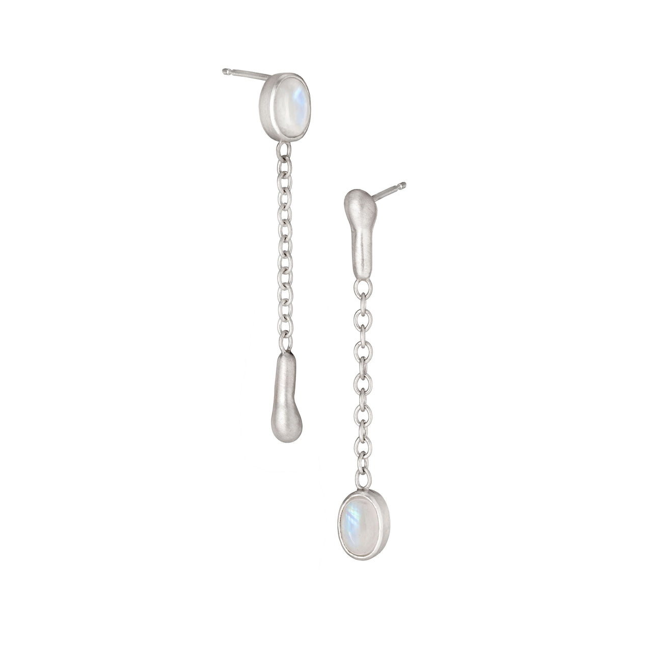 Droplet and Moonstone Asymmetrical Stud Earrings