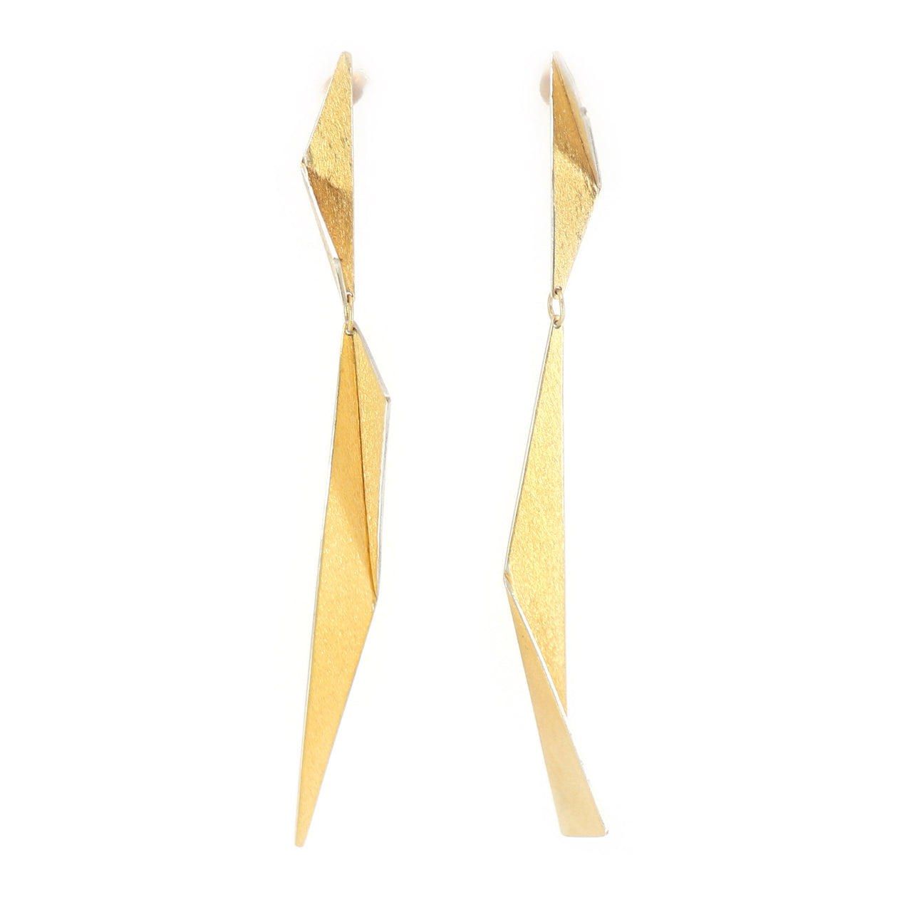 Folded Triangle Gold  Drop Earrings