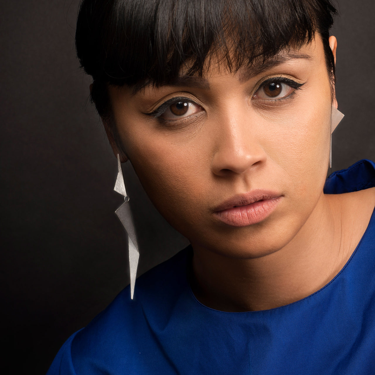 Folded Triangle Mis-Match Drop Earrings