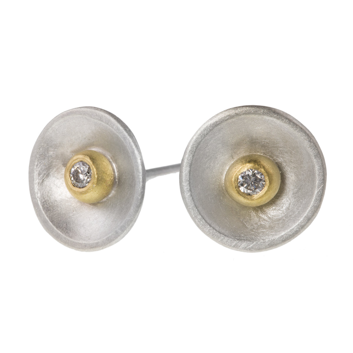Silver Cup Earrings With 18ct Gold & Diamond Pebbles