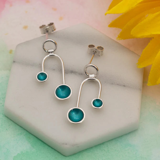 Small Halo Double Balance Earrings - Teal