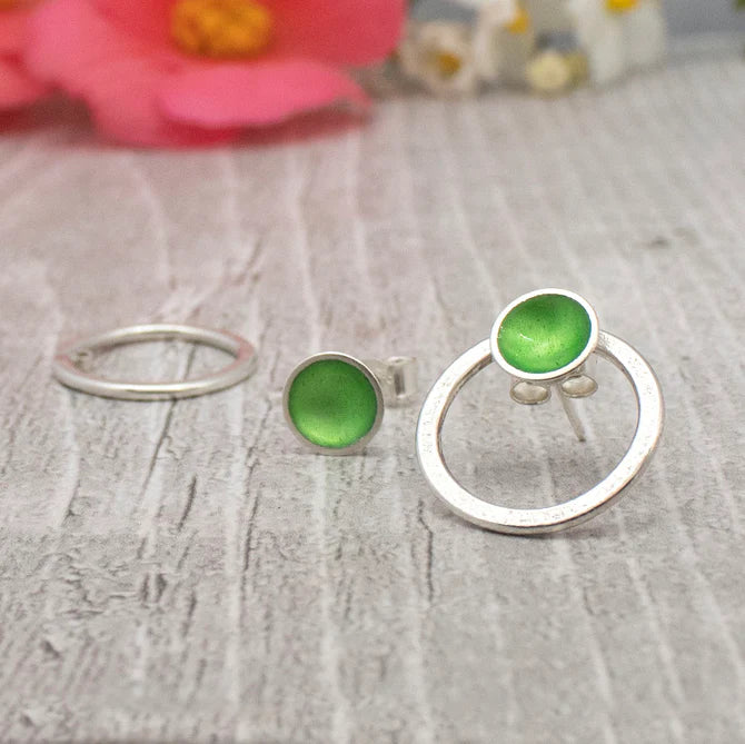 Halo Silver and Enamel Interchangeable Hoop Stud - Grass