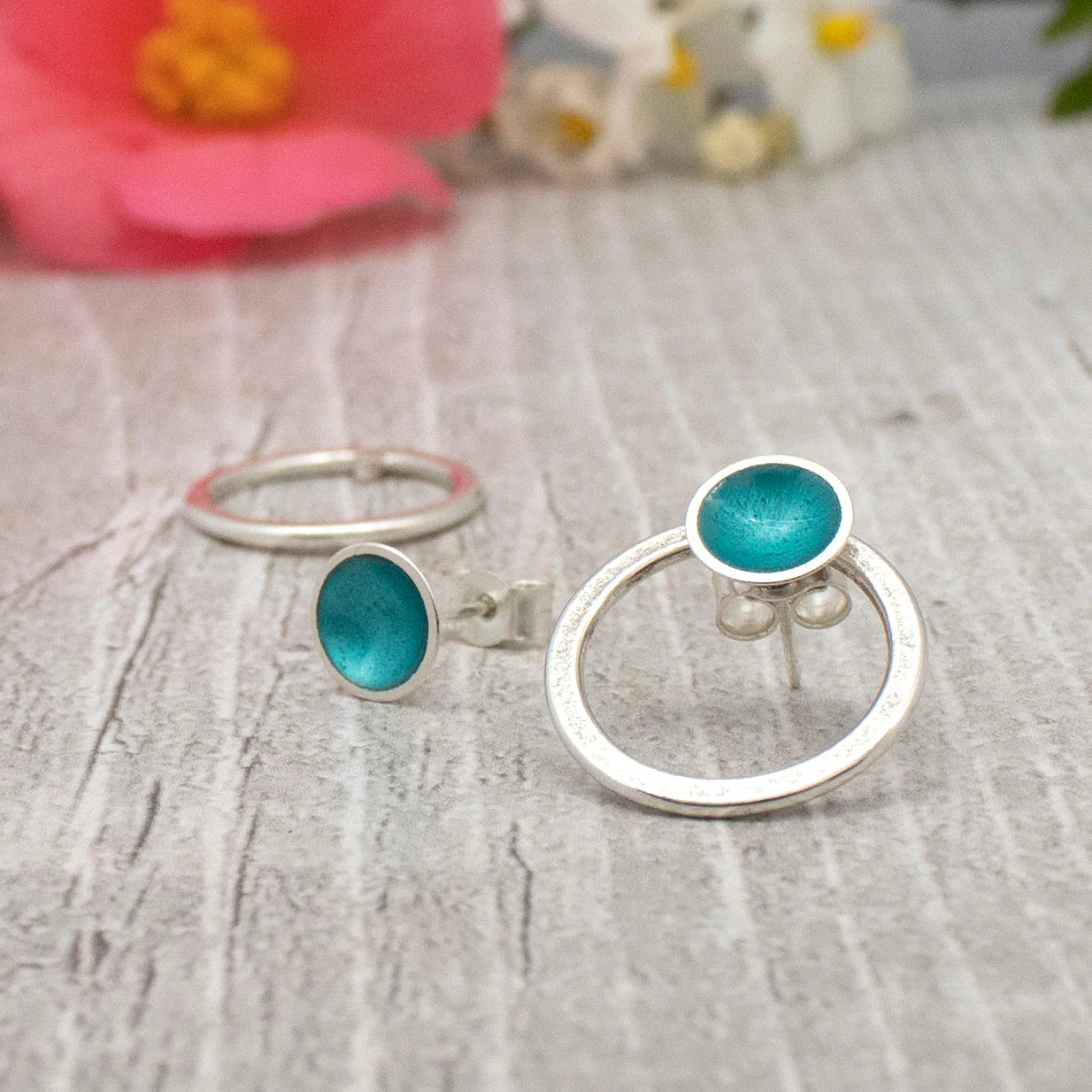 Halo Silver and Enamel Interchangeable Hoop Stud – Teal