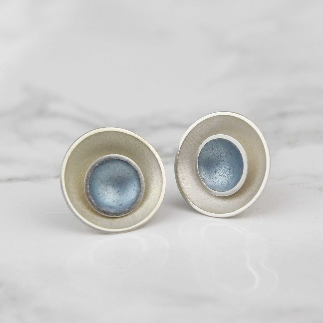 Silver & Enamel 2-in-1 Stud Earrings - Ice