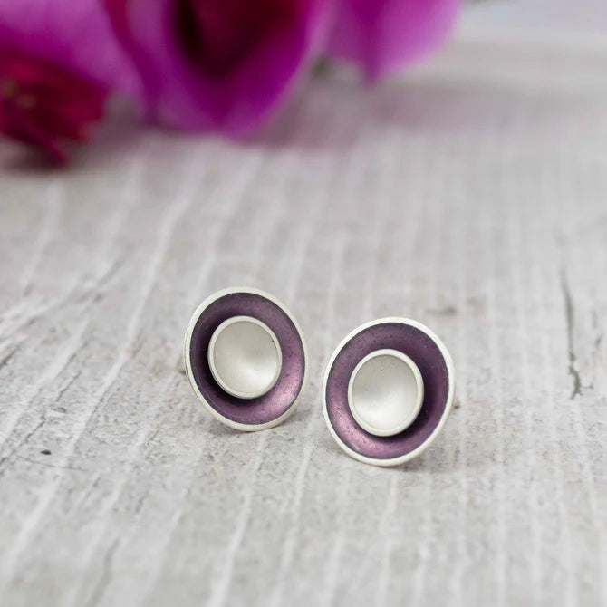 Large Silver & Enamel 2-in-1 Stud Earrings - Petal