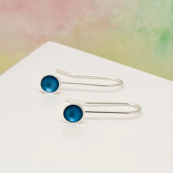 Mini Silver & Enamel Drop Earrings - Kingfisher