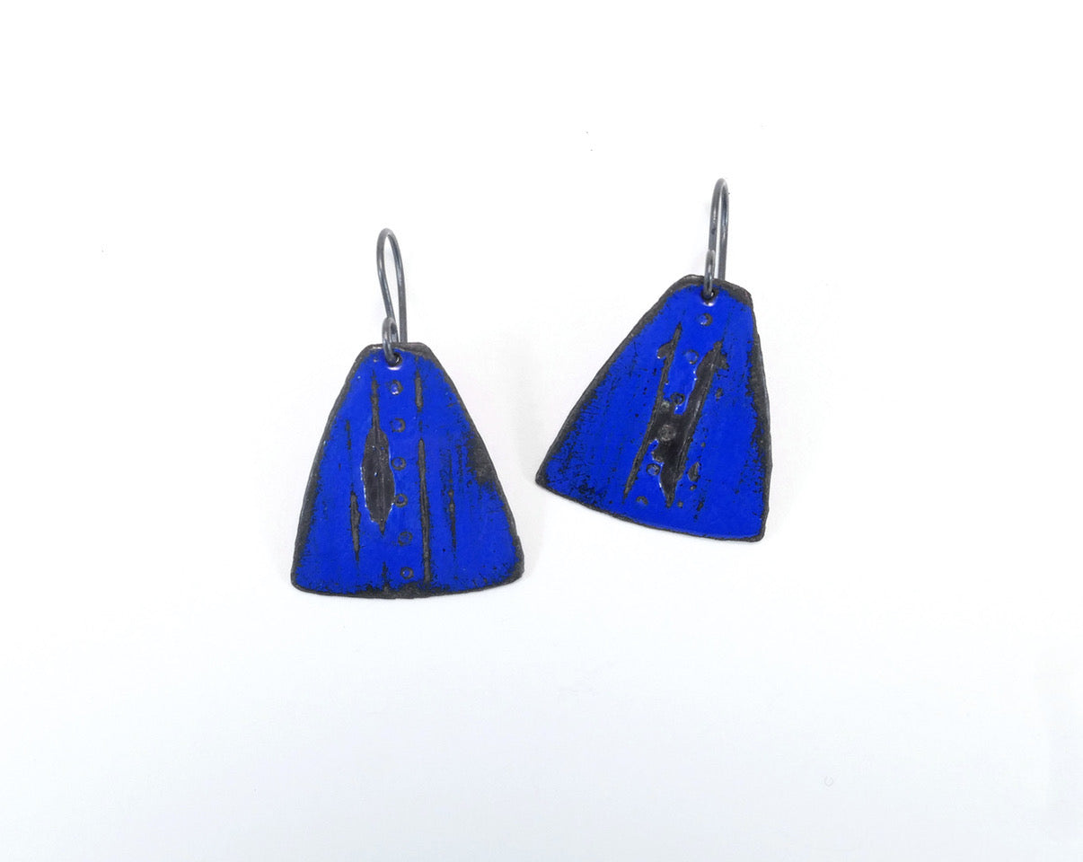 Dense Blue Enamelled Earrings