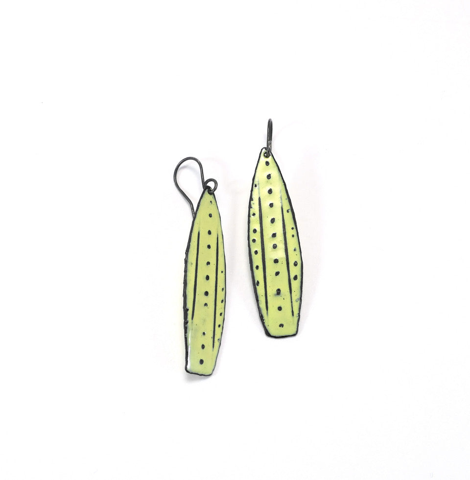 Long Slender Yellow Enamelled Earrings