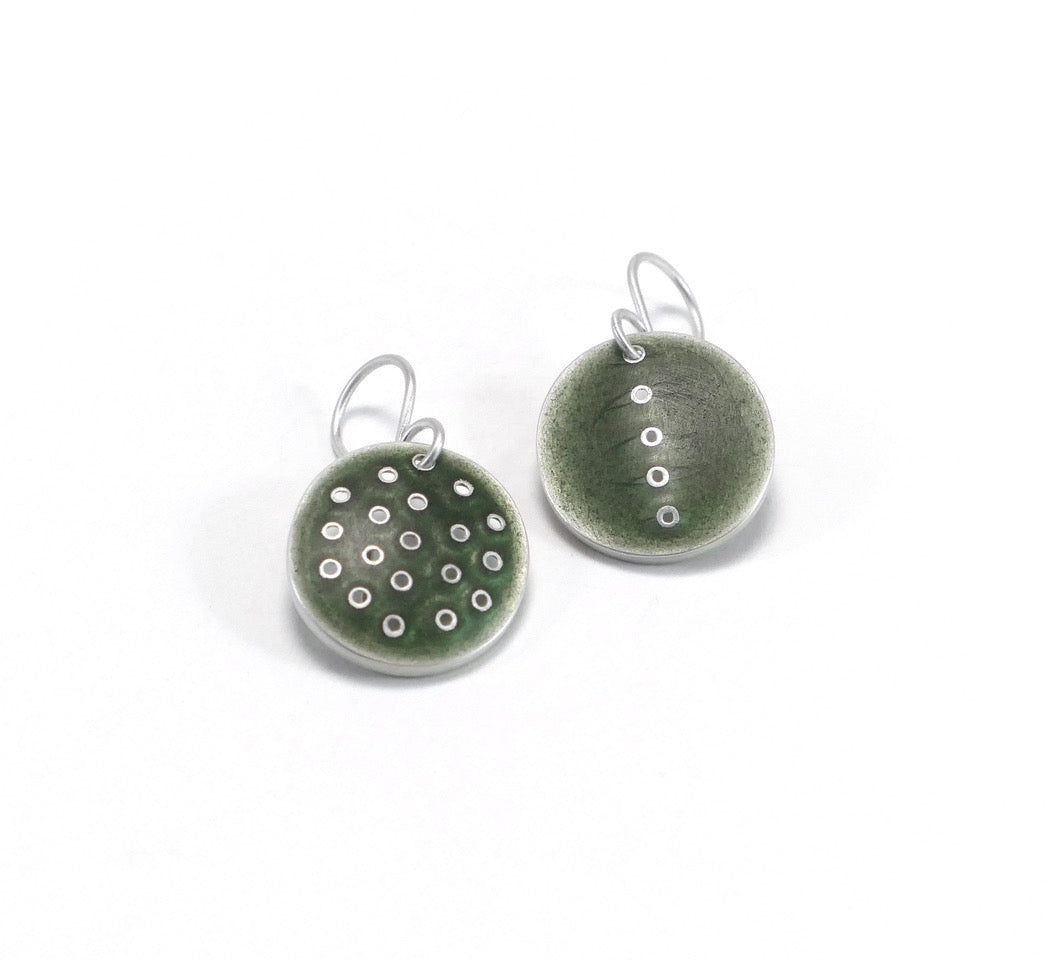 Polka Dot Grey / Green Earrings