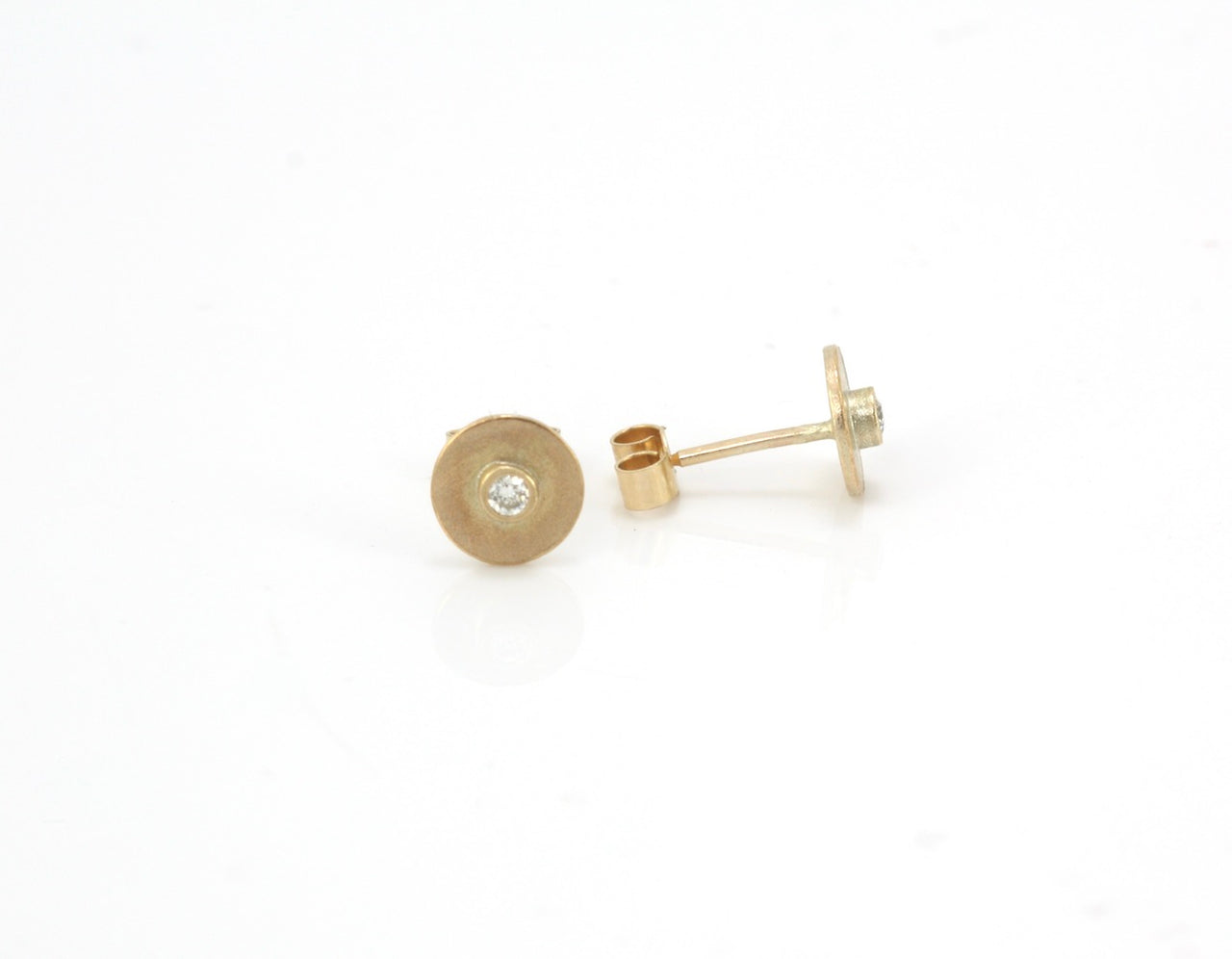 Gold and Diamond Flat Back Stud Earrings