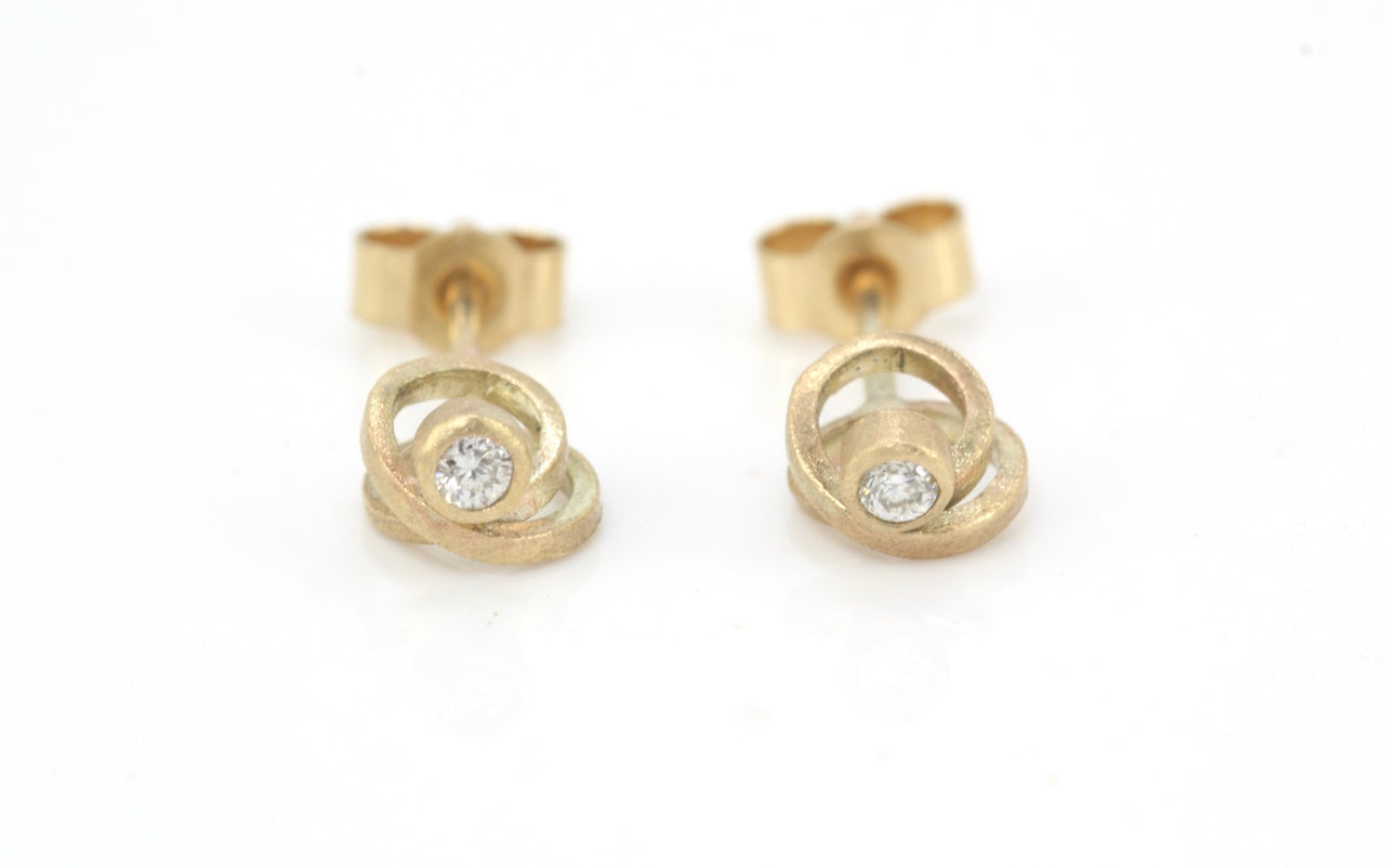 9ct Gold Spiral Studs with Diamonds