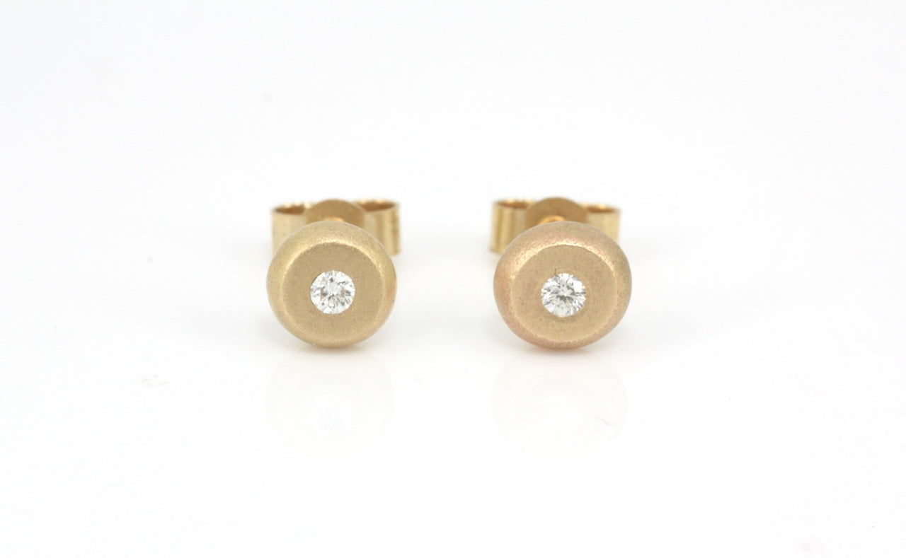 9ct Gold Pebble Studs with Diamonds