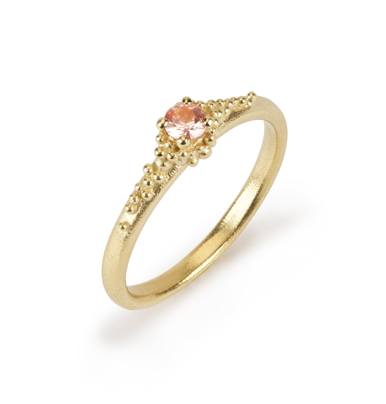 Peach Sapphire & Gold Granulation Ring