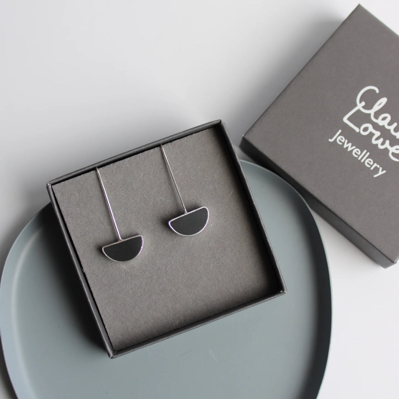 Arc Black Drop Earrings Large