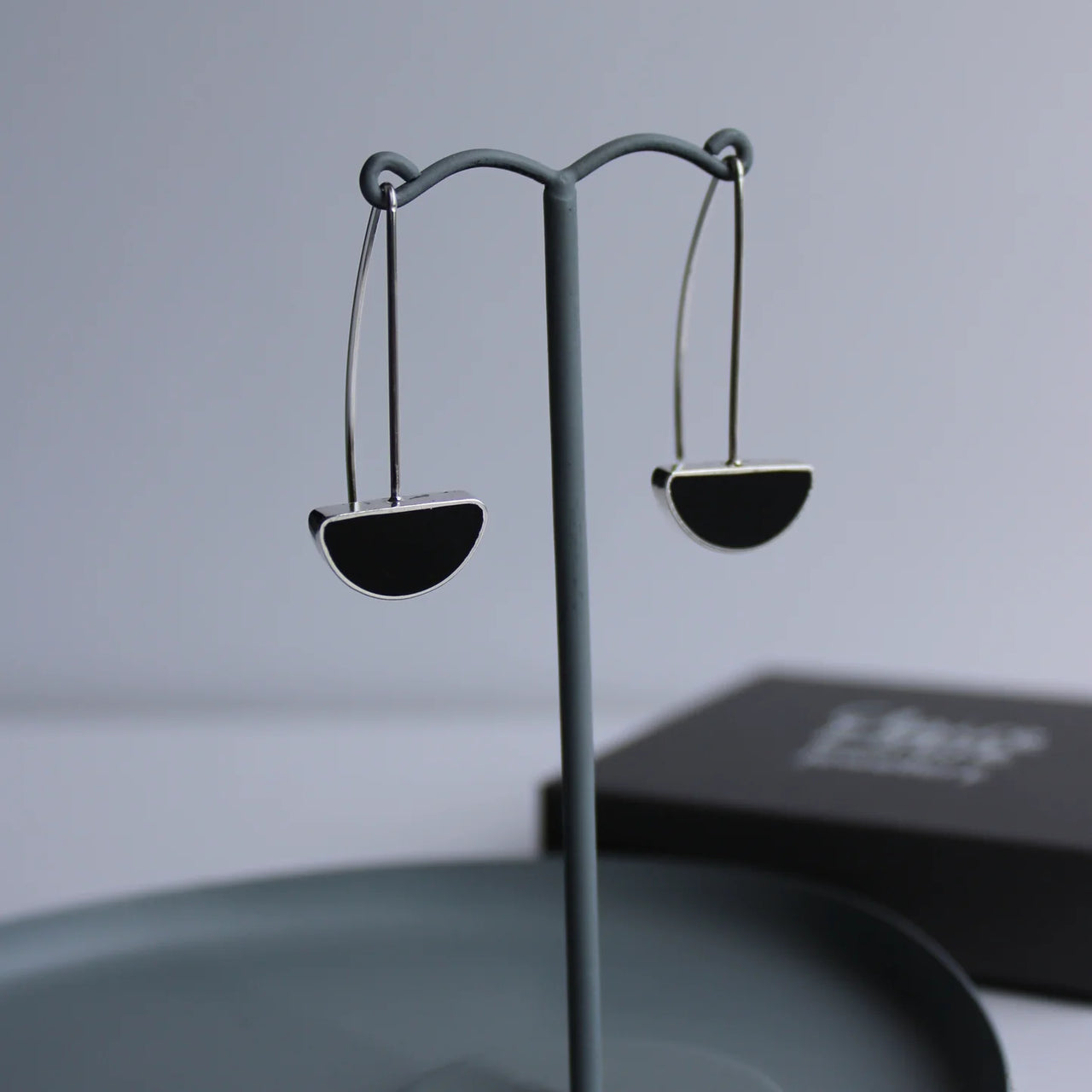 Arc Black Drop Earrings Large