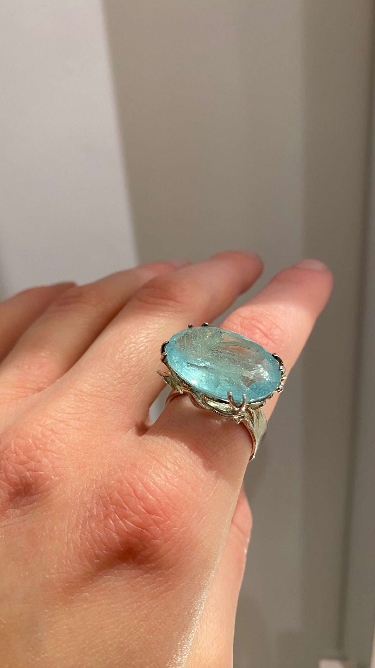 Aquamarine Rambling Rose Cocktail Ring