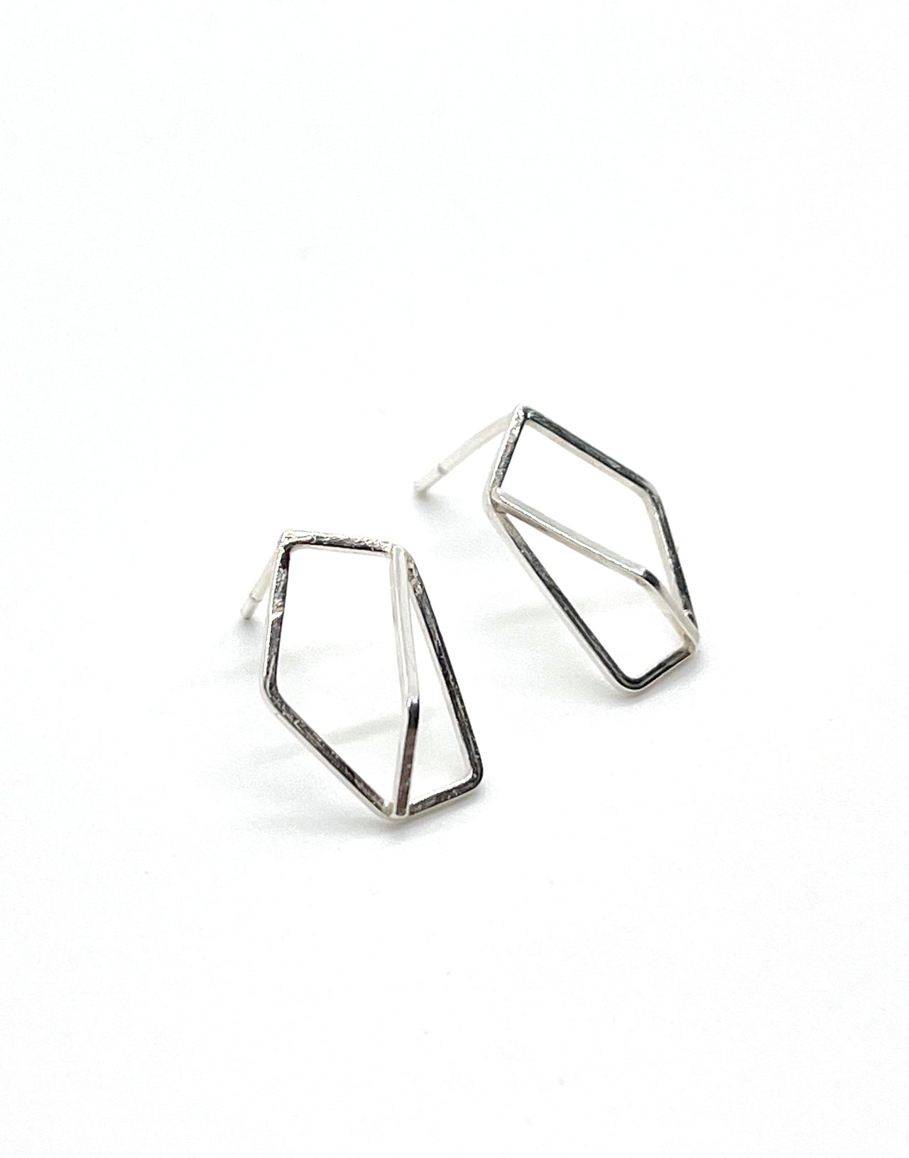 Small Asymmetric Geometric Silver Stud Earrings