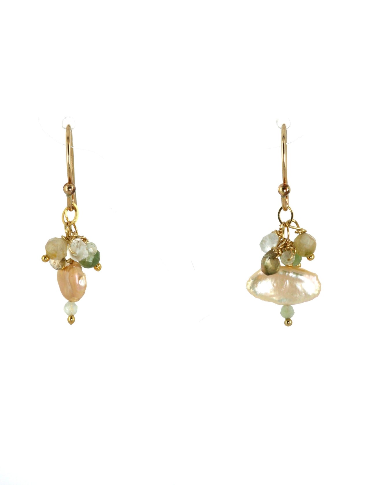 Gold Earrings With Pearl and Tourmaline