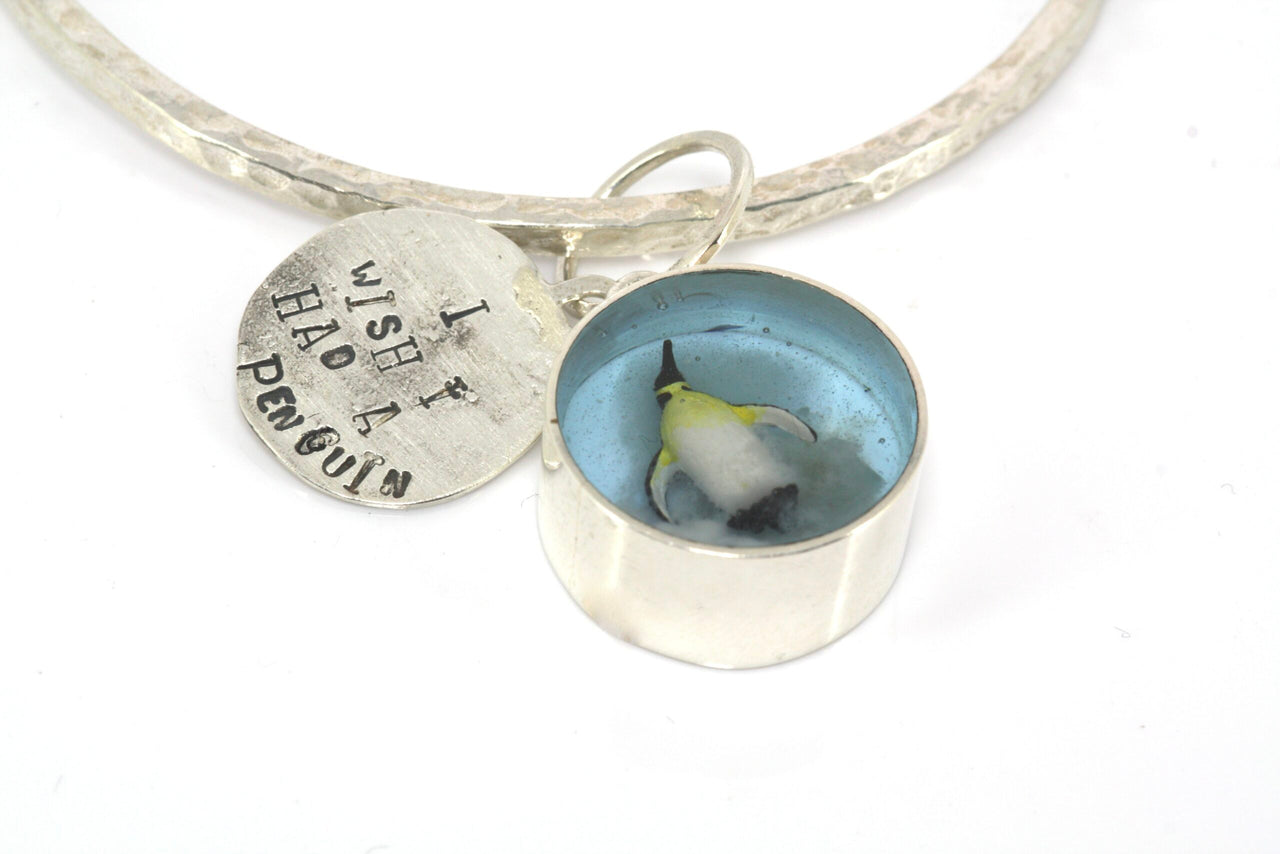 Silver Resin Penguin Charm Bangle