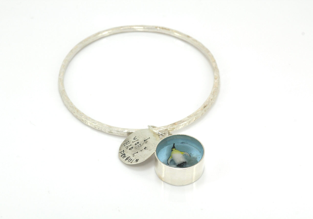 Silver Resin Penguin Charm Bangle