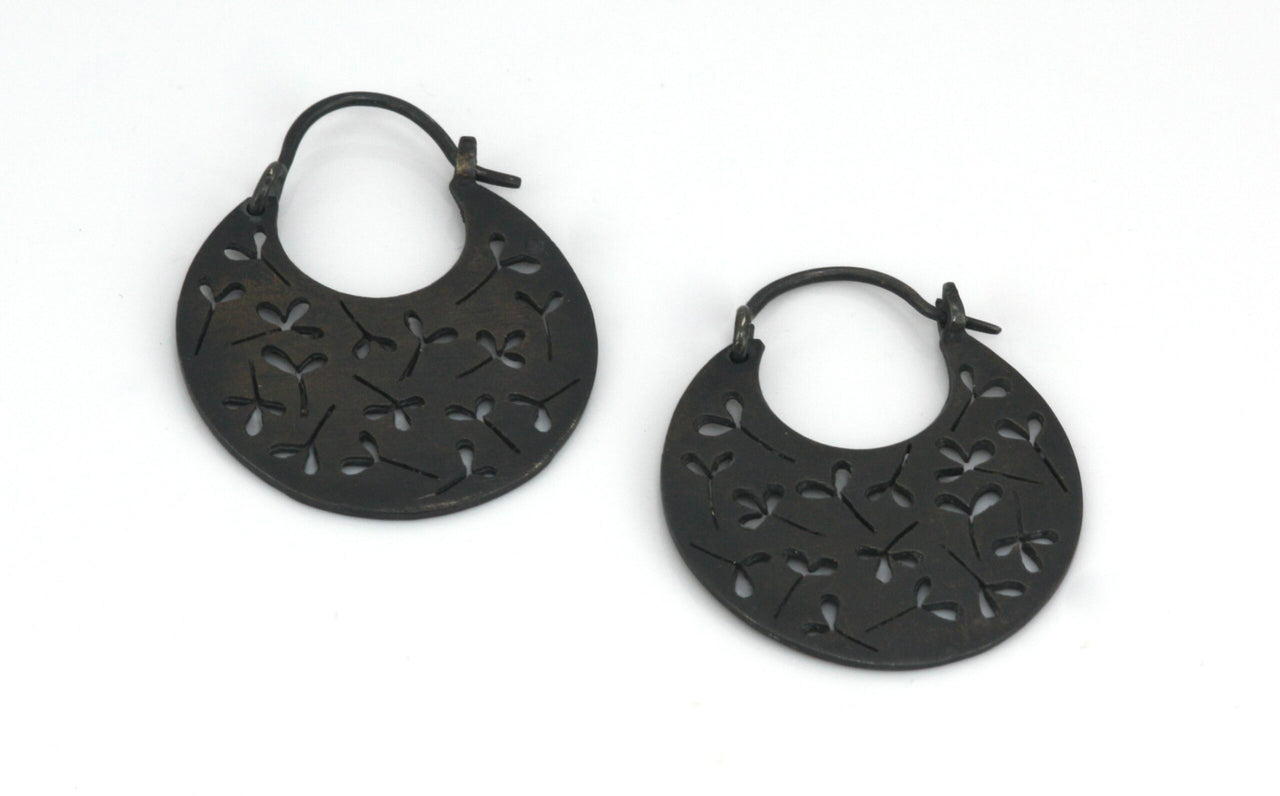 Oxidised Leaf Cutout Hoop Earrings