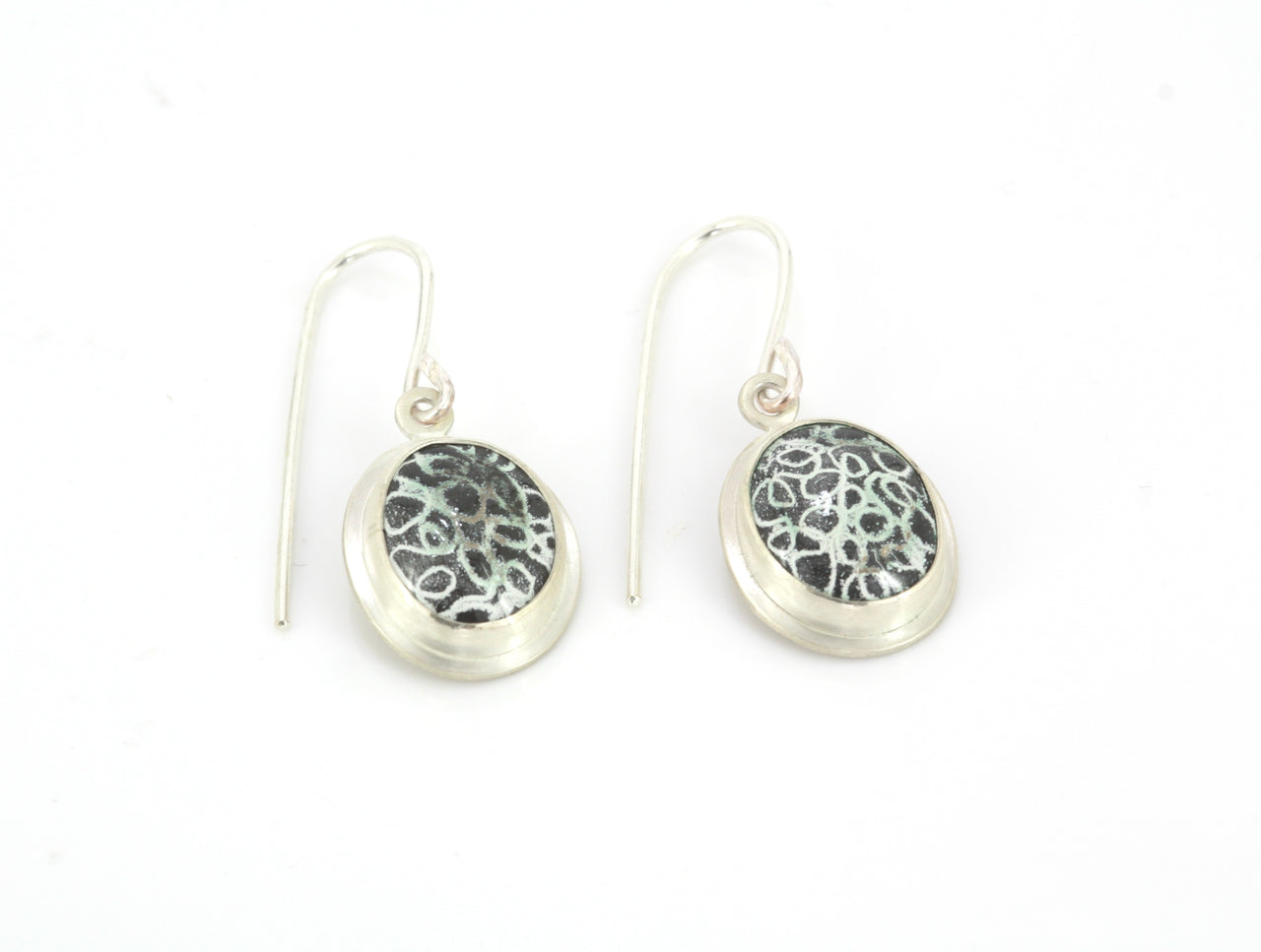 Silver and Enamel Rock Drop Earrings