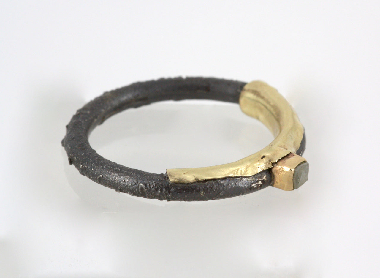 Silver, Gold & Grey Diamond Ring Unisex