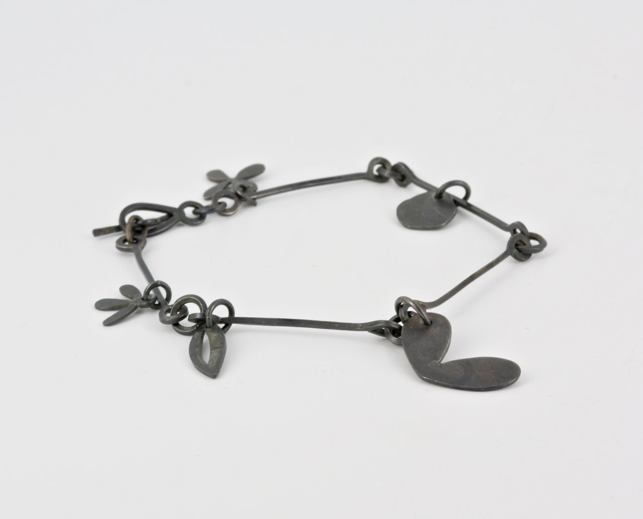 Oxidised Loop and Heart Bracelet