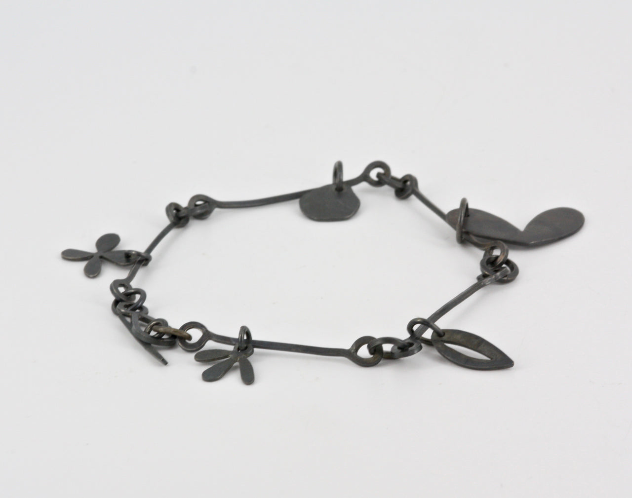 Oxidised Loop and Heart Bracelet