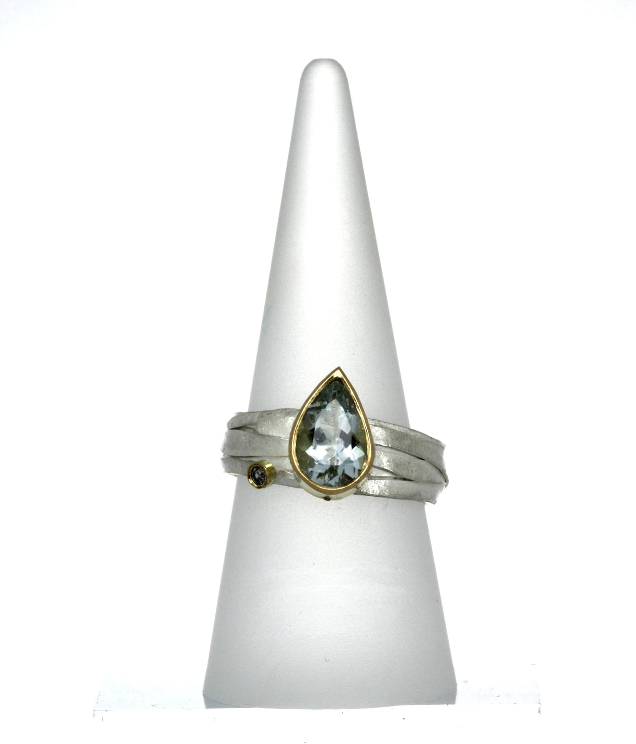 Silver wrap ring with aquamarine and diamond