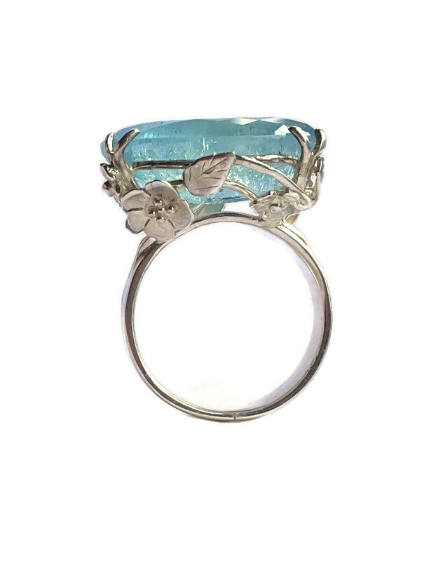 Aquamarine Rambling Rose Cocktail Ring