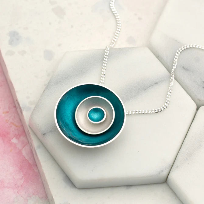 Triple Halo Enamel Pendant - Teal