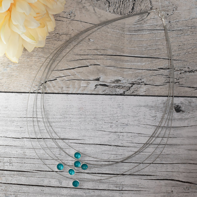 Enamel 6 Small Strand Necklace - Teal