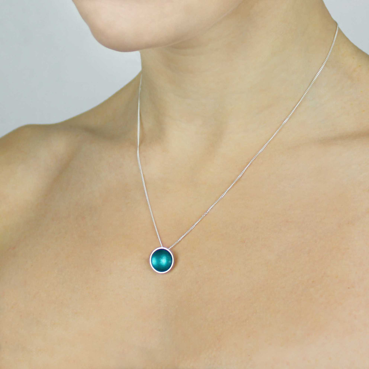 Halo Silver and Enamel Pendant - Mini - Teal