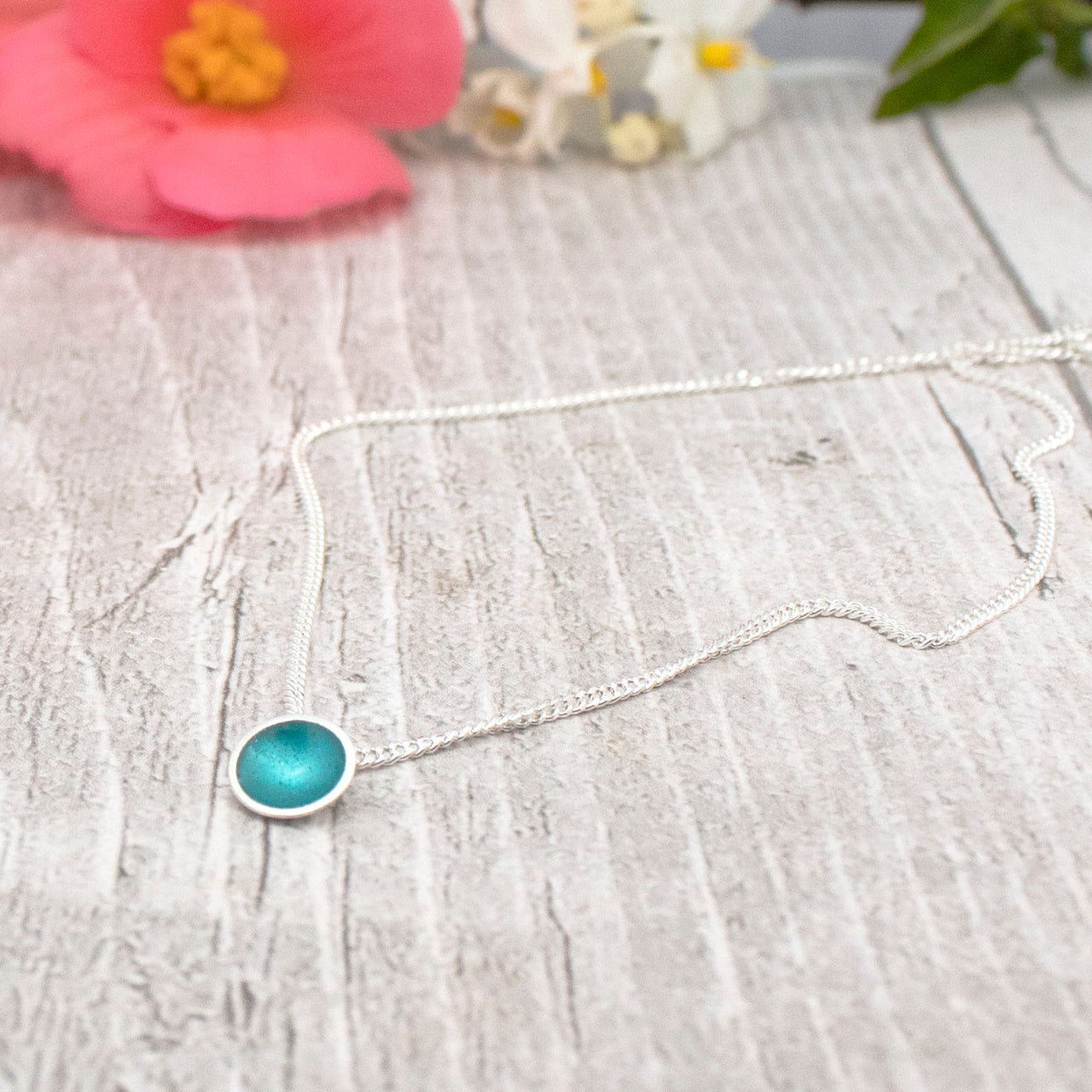 Halo Silver and Enamel Pendant - Mini - Teal